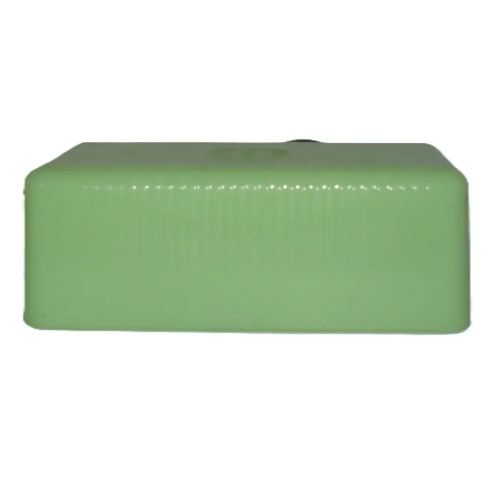McK Jadeite Green Uranium Glass Butter Dish Lid Ribbed Sides Sunburst Top Vtg